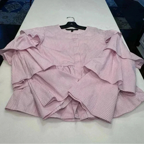 NWOT Walter Baker JORDAN TOP Blouse Pink Stripe Cotton Button Down Ruffle XS - Picture 8 of 8